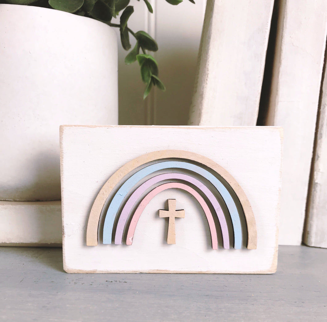 Mini Rainbow Easter Cross Shelf Sitter