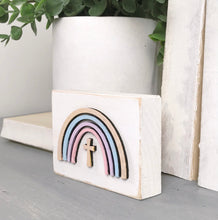 Load image into Gallery viewer, Mini Rainbow Easter Cross Shelf Sitter
